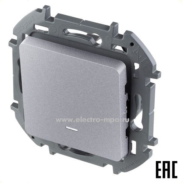 Ю5804. Механизм Inspiria 673662 переключателя 1кл. с подсветкой с/п алюминий (Legrand/Daccord)