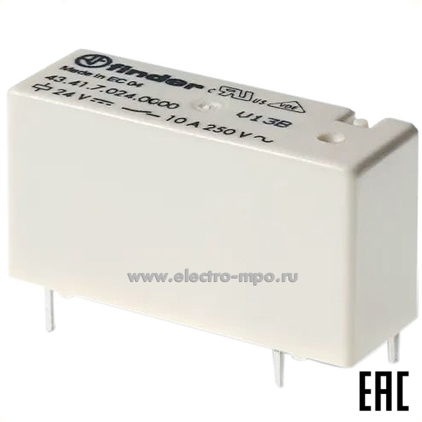 А94. Реле промежуточное 434170244000 24В DC (чувствит.) 10А 1перекл. контакт RTII серия 43 (Finder)