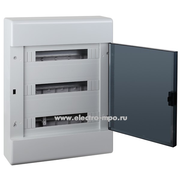 Е0965. Бокс 68054СП серый на 54 модуля с клеммником прозрачная дверь IP41 (Рувинил Москва)