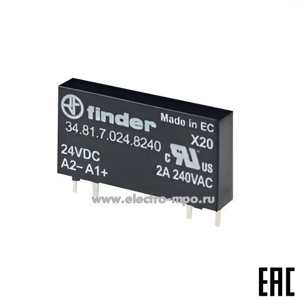 А94. Реле промежуточное твердотельное 348170248240 24В DC 2А 1з серия 34 (Finder)