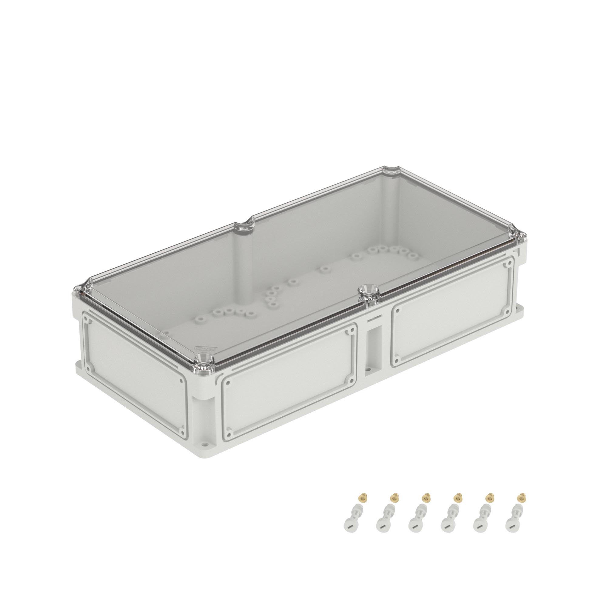 Е10. Корпус 563211 RAM box без МП 600х300х146 мм, с фланцами, прозрачная крышка высотой 21  (ДКС)