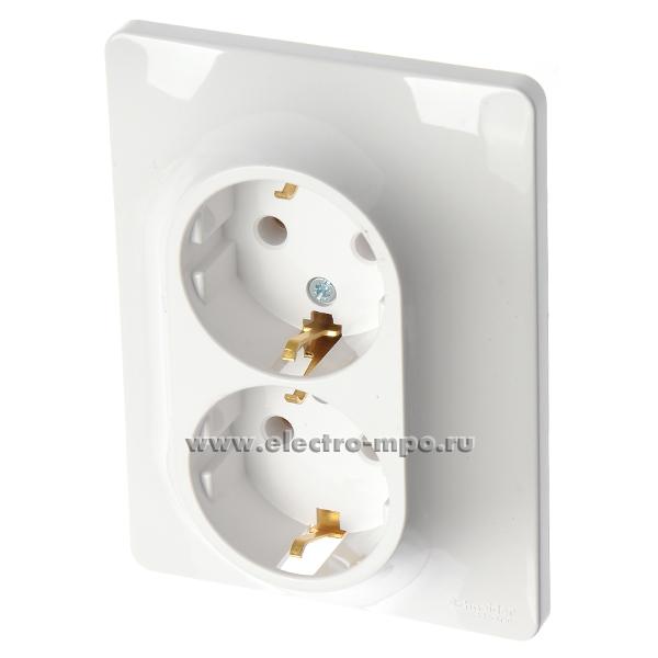 Розетка Glossa GSL000124 \"евр\" двойная с/п белая (Schneider Electric)