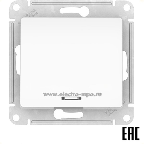 Ю21. Механизм Glossa GSL000113S выключателя 1кл. с подсветкой  безвинт. зажим с/п белый (SE)