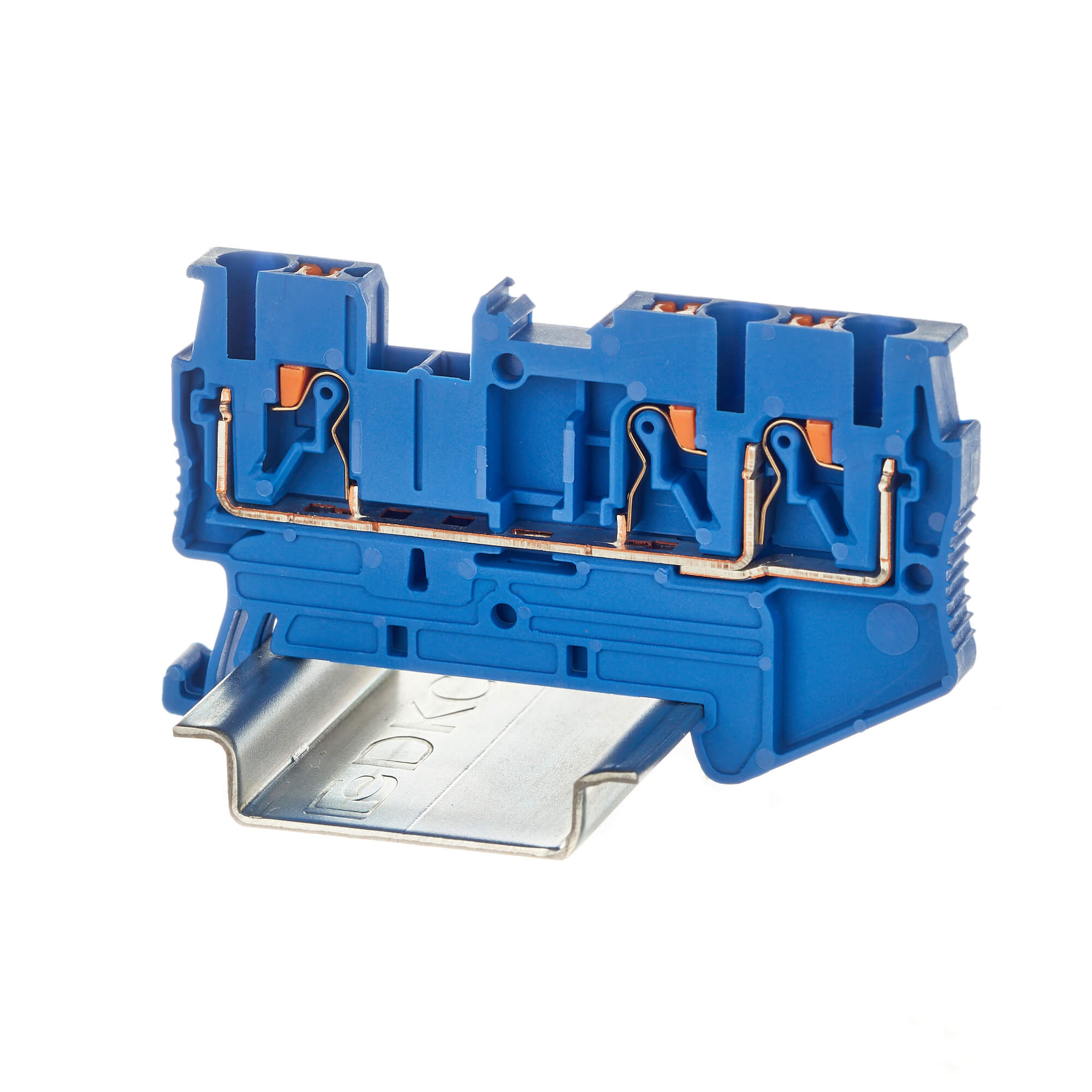 К23. Клемма VPR-2.5-TWIN-BU проходная, зажим push-in, 3 точки подключения, 2.5 кв.мм,  (ДКС)