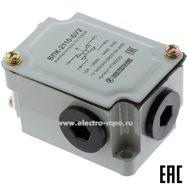 А5414. Путевой выключатель ВПК-2110-БУ2 толкатель 10А 1з+1р IP65 (Электротехник Москва)