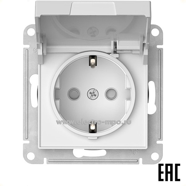 Ю52. Механизм AtlasDesign ATN000146S розетки "евро" со шторками и крышкой безвинт. зажим. с/п белый (SE)