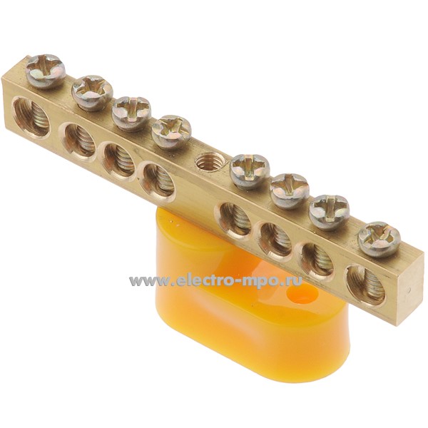 Э1303. Шина N8 ноль 1 желтый изолятор на 8 присоединений латунь 100А (П.К. ЭБК )