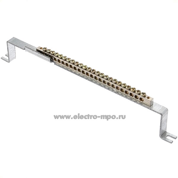 Э1371. Шина РЕ24 земля 24 присоединений на скобе никелированная латунь 100А (П.К. ЭБК )