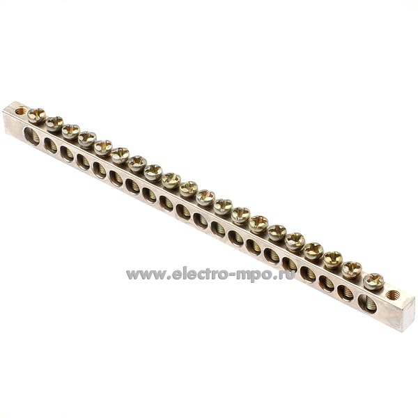 Э1361. Шина РЕ20 земля на 20 присоединений никелированная латунь 100А (П.К. ЭБК )