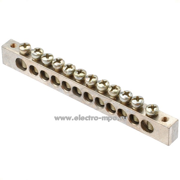 Э1353. Шина РЕ12 земля на 12 присоединений никелированная латунь 150А (П.К. ЭБК )