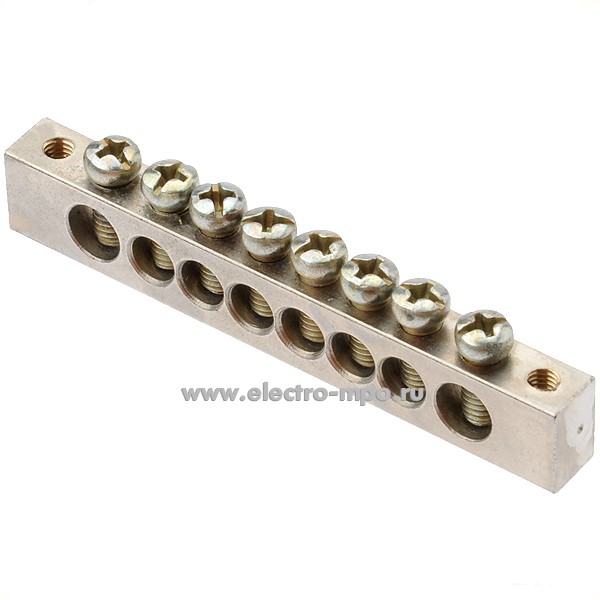 Э1348. Шина РЕ8 земля на 8 присоединений никелированная латунь 150А (П.К. ЭБК )