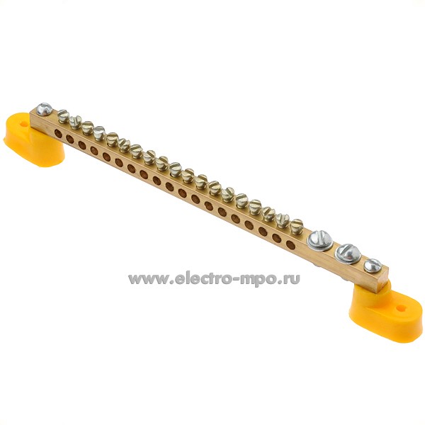 Э1321. Шина N170 ноль 2 изолятора на 19 присоединений латунь 63А 00222 (Элма С-Петербург)