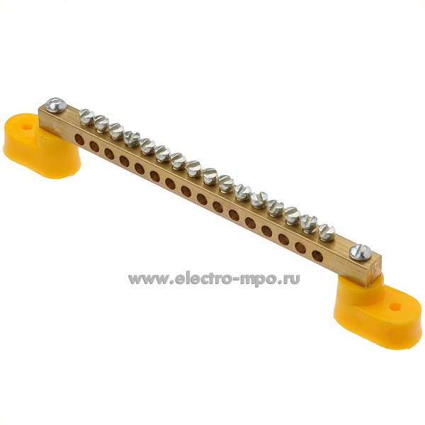 Э1320. Шина N130 ноль 2 изолятора на 16 присоединений латунь 63А 00219 (Элма С-Петербург)