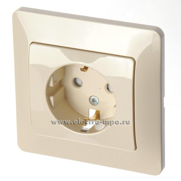 Розетка Glossa GSL000244 \"евр\" со шторками с/п бежевая (Schneider Electric)