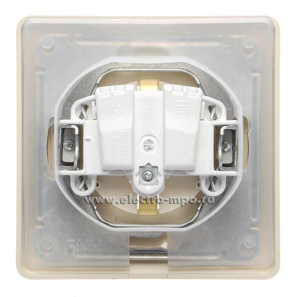 Розетка Glossa GSL000248 \"евр\" с крышкой со шторками с/п бежевая IP44 ...