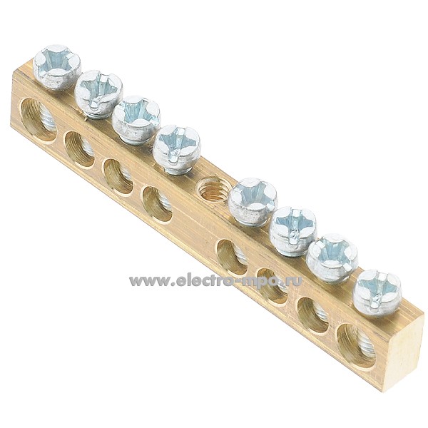 51864.Э1864 Шина 06-01-033  земля на 8 присоединений латунь 100А крепеж по центру (Текфор Москва)