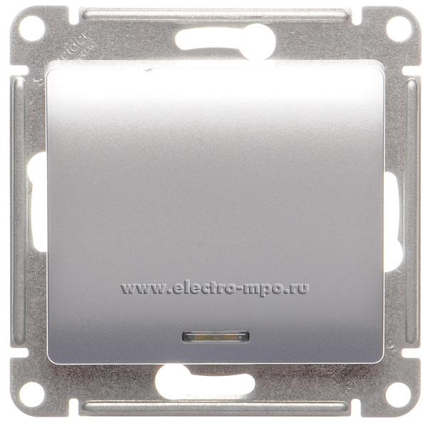 Ю1013. Механизм Glossa GSL000313 выключателя 1кл. с подсветкой с/п алюминий (Systeme Electric)