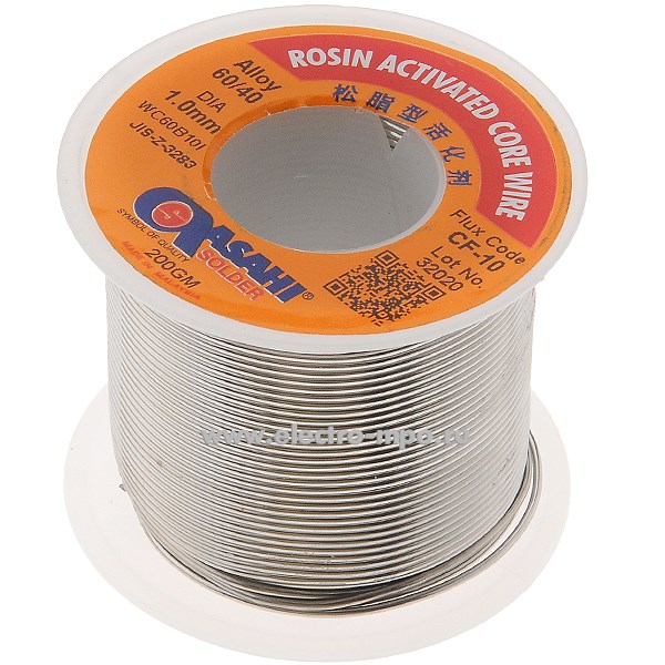 В3328. Припой ПОС-60 Asahi D=1мм 200гр на катушке с канифолью 60/40 CF-10 (Пайка и Монтаж Москва)
