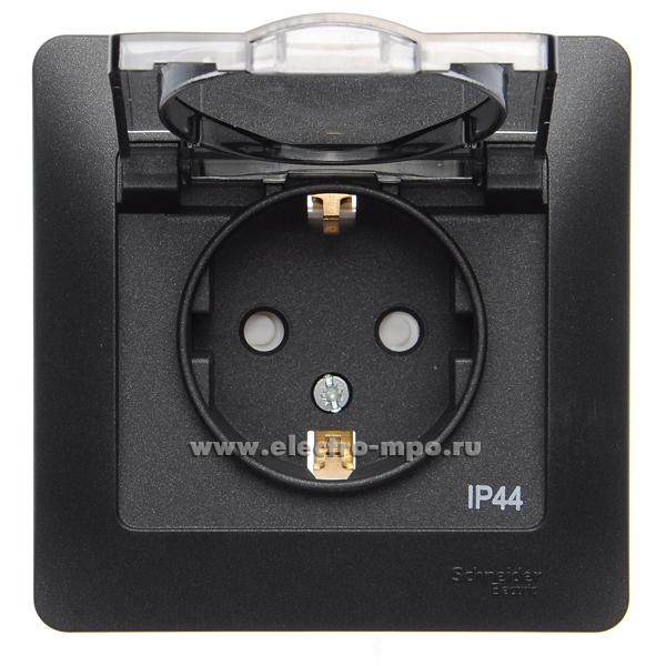 Ю1406. Розетка Glossa GSL000748 \"евр\" с крышкой с/п антрацит IP44 ...