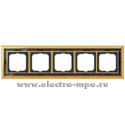 Р8364. Рамка-5 Династия 1721-833 2CKA001754A4579 латунь полированная со вставкой черное стекло с росписью(