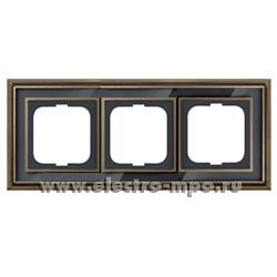 Р8377. Рамка-3 Династия 1721-845 2CKA001754A4587 латунь античная со вставкой черное стекло (АВВ)