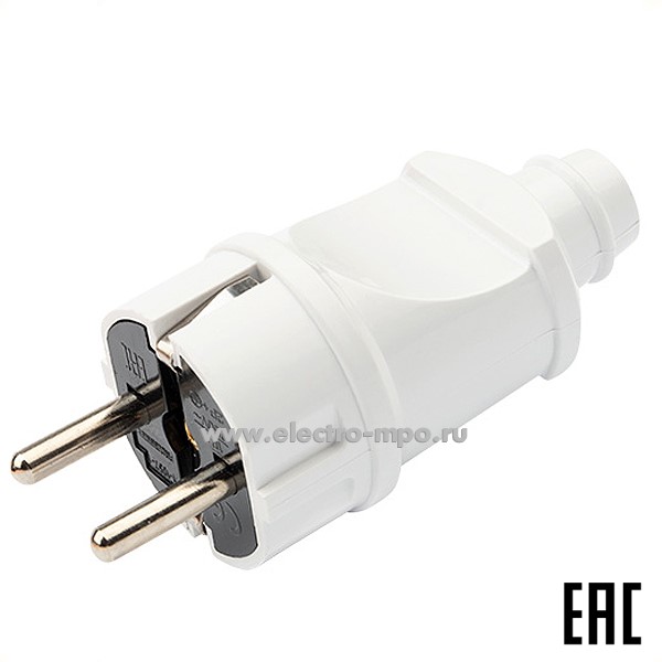 Р38. Вилка 11-8948 Евро прямая с з/к 16А усиленная белая (Rexant)