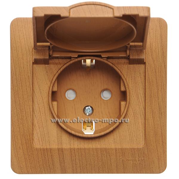 Розетка Glossa GSL000546 \"евр\" с крышкой со шторками с/п дуб IP20 ...