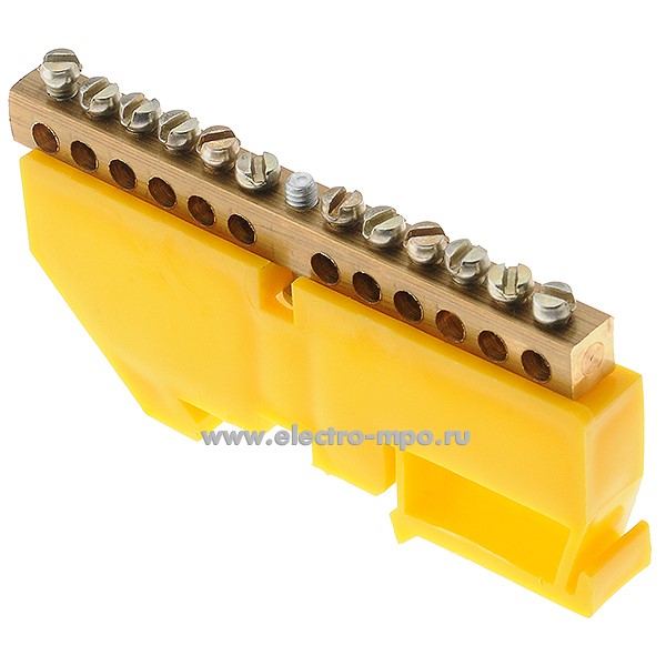 Э1360. Шина N85DIN ноль на DIN-рейку на 12 присоединений латунь 63А 00045 (Элма С-Петербург)