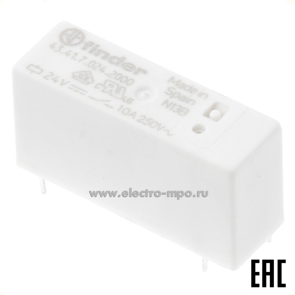 А9420. Реле промежуточное 43.41.7.024.2000 24В DC 10А 1перекл. контакт серия 43 (Finder)