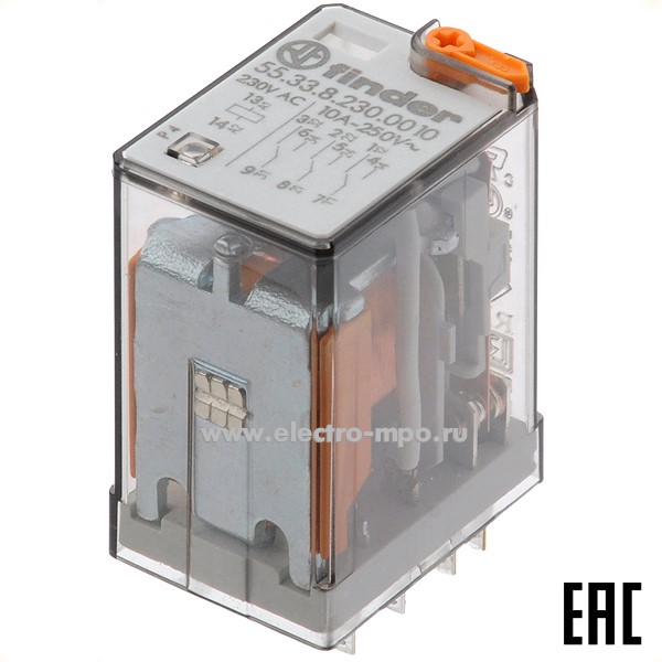 А9429. Реле промежуточное 55.33.8.230.0010 230В AC 10А 3перекл. контакта серия 55 (Finder)