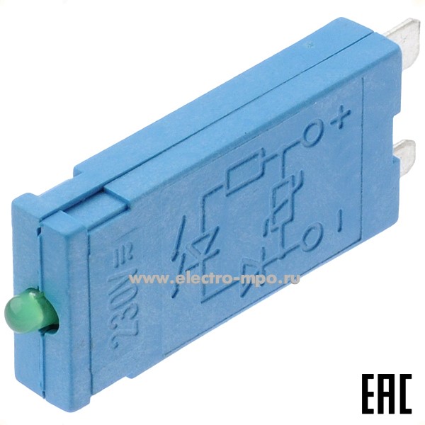 А9468. Модуль индикации 99.01.0.230.98 зеленый LED + варистор; 110...240В AC/DC серия 99 (Finder)