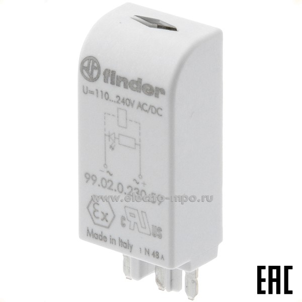 А9474. Модуль индикации 99.02.0.230.59 зеленый LED 110...240В AC/DC серия 99 (Finder)