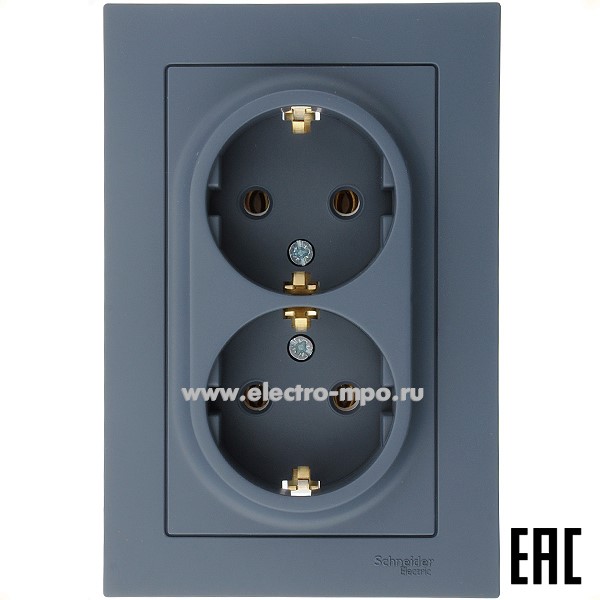 Ю4750. Розетка AtlasDesign ATN000724 двойная "евро" с/п грифель (Systeme Electric)