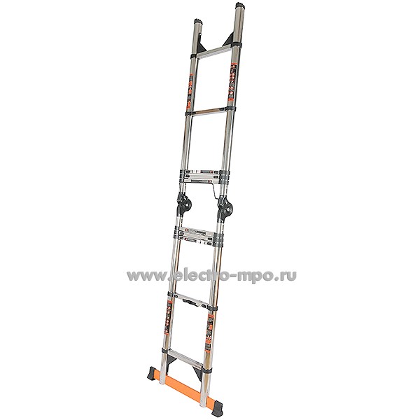 В6081. Лестница JD-SS5042 телескопическая стальная с шарниром 2 секции (Jiudeng)