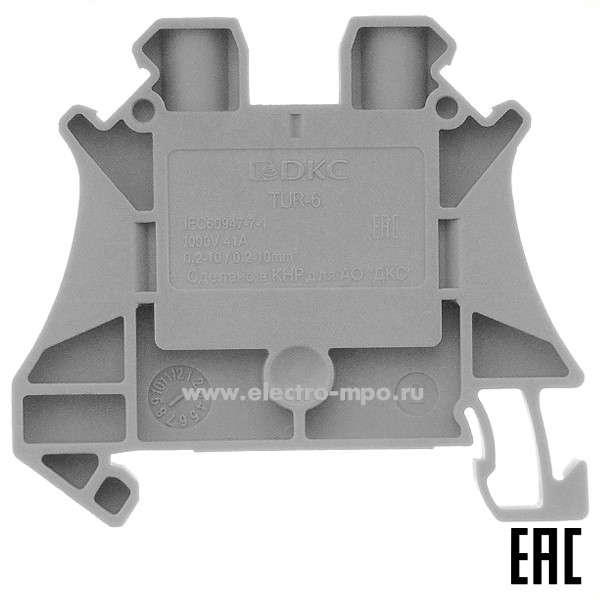 К2212. Клемма TUR-6 винтовая серая 6мм2 41А 1000В ширина 8,2мм (ДКС)