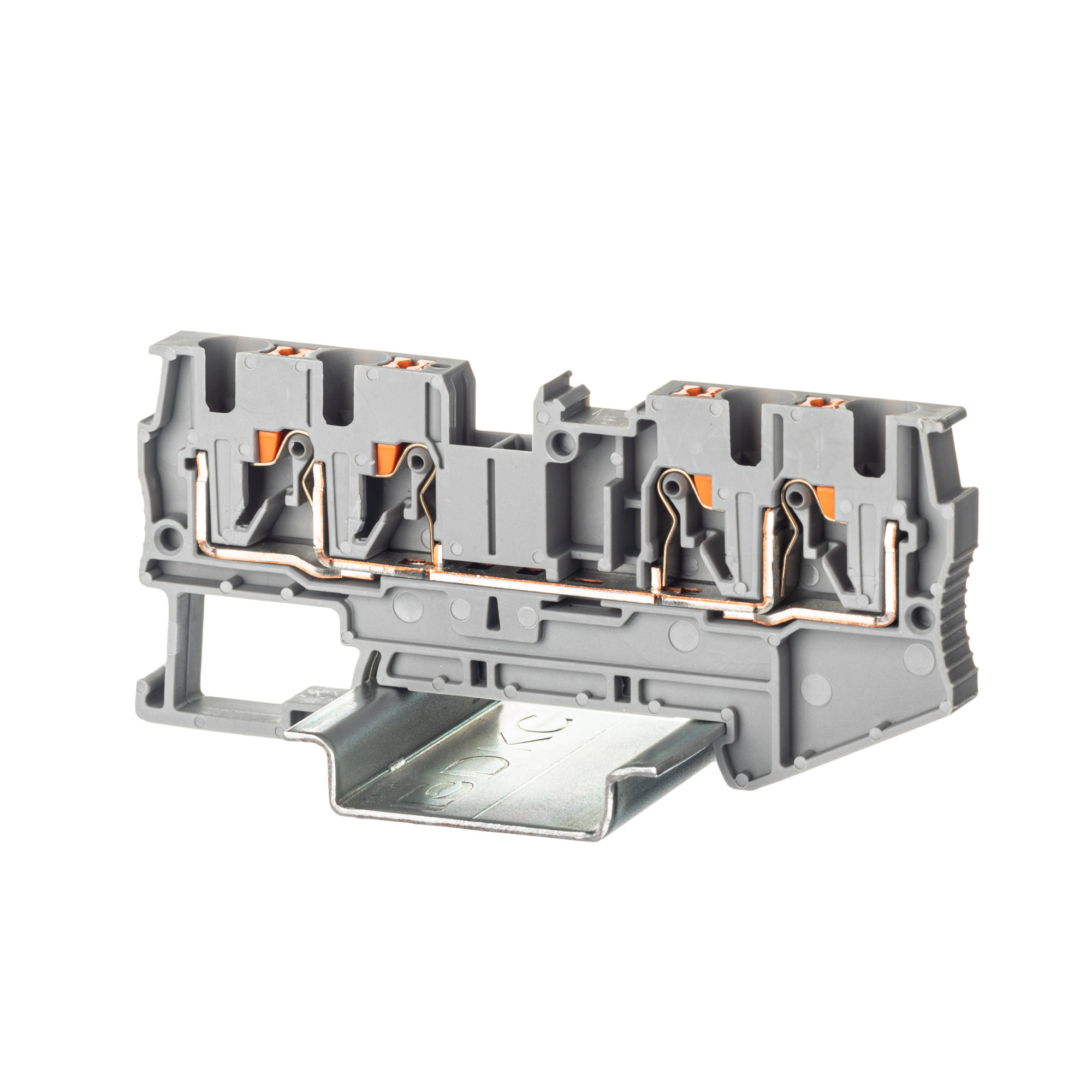 К23. Клемма VPR-4-QUATTRO-GY проходная, зажим push-in, 4 точки подключения, 4 кв.мм,  (ДКС)