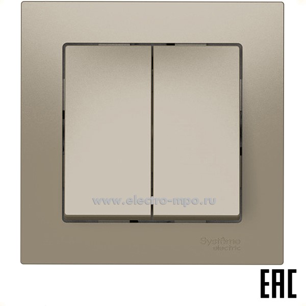 Ю52. Выключатель AtlasDesign ATN000552S 2 кл. безвинт. зажим. с/п шампань (Systeme Electric)