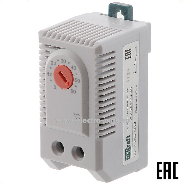 Б3647. Термостат СКМ-301-Т-НЗ 35100DEK Т=0-60 град. 250В АС контакт 1нз (DEKraft)