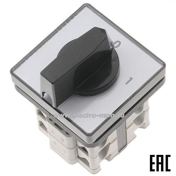 А9151. Выключатель кулачковый 4G20-10U 20А  2 полож. (0-1) 3 направ. открытый IP40 (КБ Ключ, Москва)