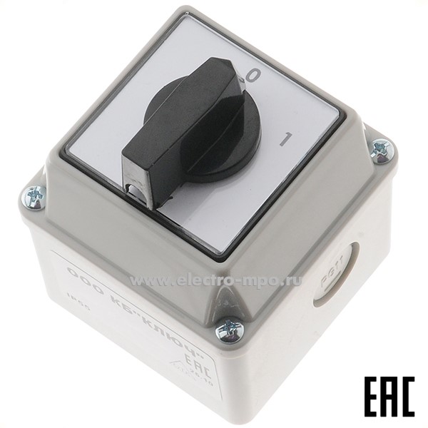А9106. Выключатель кулачковый 4G20-90PK 20А  2 полож. (0-1) 1 направ. в корпусе IP55 (КБ Ключ, Москва)