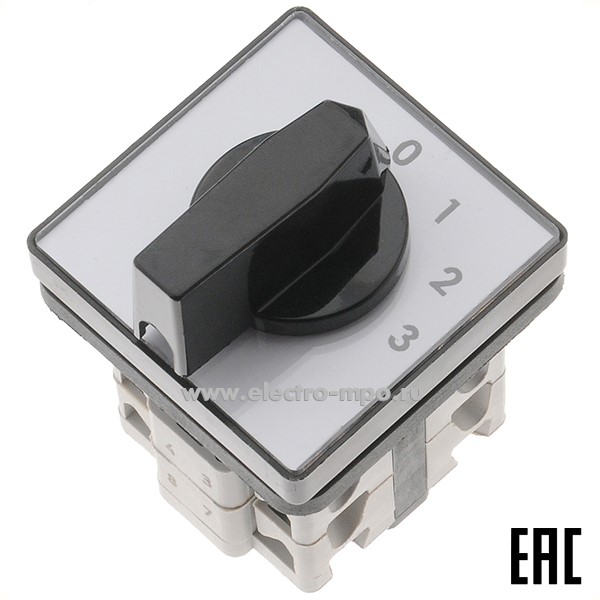 А9146. Выключатель кулачковый 4G20-108U 20А  4 полож. (0-1-2-3) 1 направ. открытый IP40 (КБ Ключ, Москва)