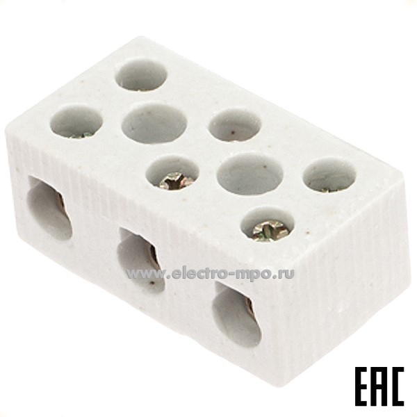 К47. Клемма керамическая 07-6227 винтовая КВ 12мм2 3 пары контактов с крепежным отверстием (Rexant)