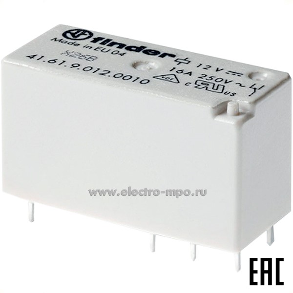 А94. Реле промежуточное 416190120010 12В DC 16А 1перекл. контакт RTII серия 41 (Finder)