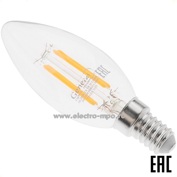 Л1304. Лампа 4Вт Filament прозрач. 646500 GLDEN-CS-7-230-E14-2700К светодиодная "свеча" т/б свет (General)