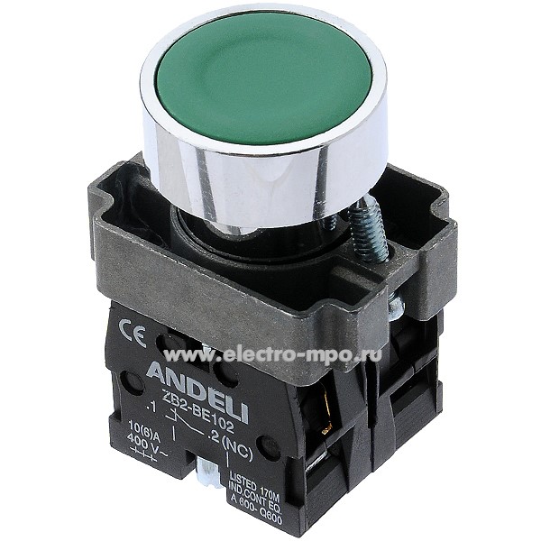 К9433. Выключатель кнопочный XB2-BА35 без подсветки без фиксации зеленый 1з+1р ADL10-059 (ANDELI)