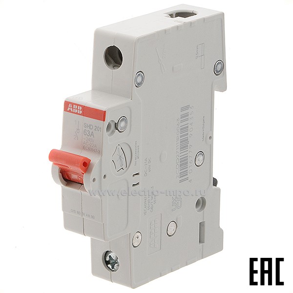 А8732. Рубильник 2CDD271111R0063 1 полюс 63А SHD201/63 рычаг красный (ABB)