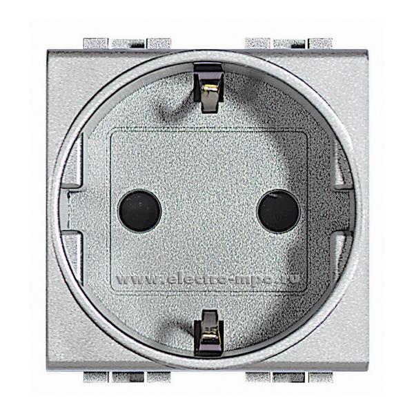 Ю3453. Механизм Living Light NT4141AN розетки "евро" со шторками безвинт. клеммы 2 мод. алюминий