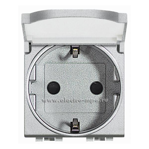 Ю3455. Механизм Living Light NT4141PW розетки "евро" с крышкой 2 модуля IP20 алюминий (BTicino)
