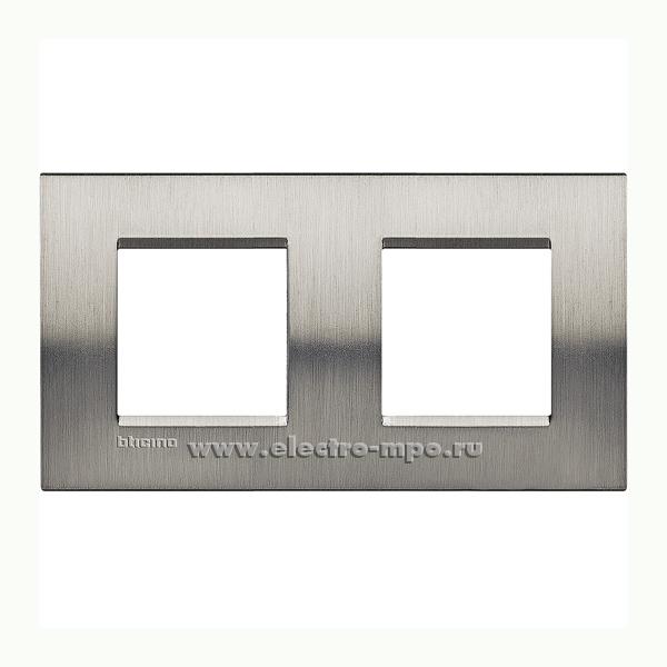 Ю3553. Рамка-2 Living Light LNA4802M2ACS на 2+2 модуля прямоуг. металл фактурная сталь (BTicino)