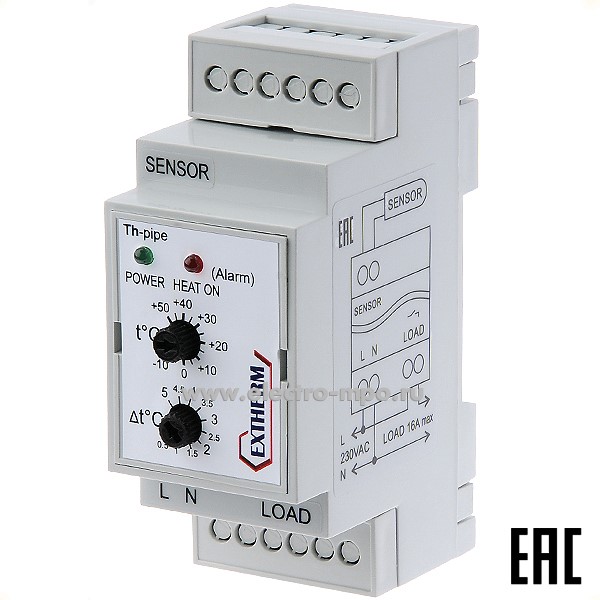 П9881. Терморег.Extherm Th-pipe  электрон. для систем антиобл. Т=-10 до +50 гр.С 16А (Extherm Россия)